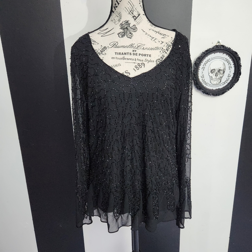 J Kara Black Beaded Blouse